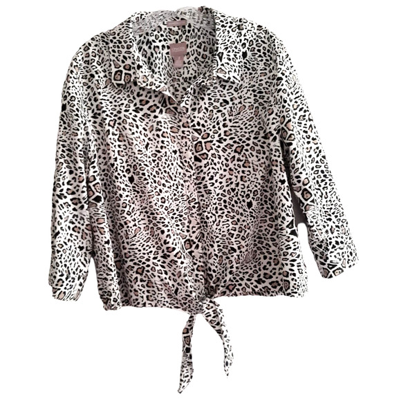 Chico's Wrinkle Resistant Top Blouse Women's Size 3- XL/ 16 Leopard Print Front - Picture 1 of 10